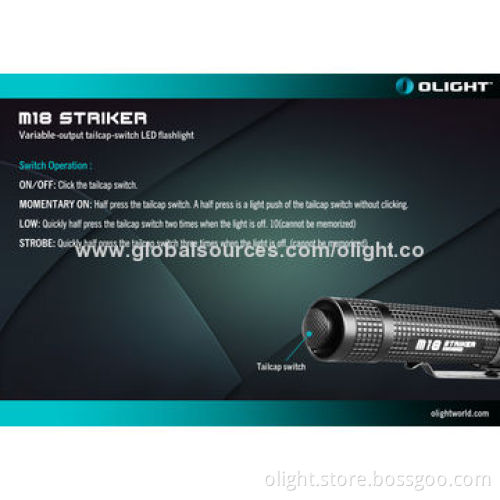 LED Flashlight, Self Defense with Strike Bezel, Tailcap Switch, 800lm Tactical